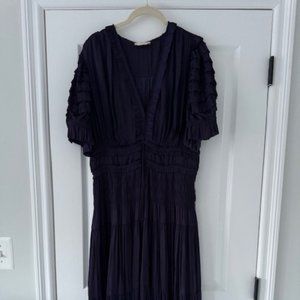 ULLA JOHNSON Olivia Puff Rufle Midi Dress Deep Amethyst SIZE 16